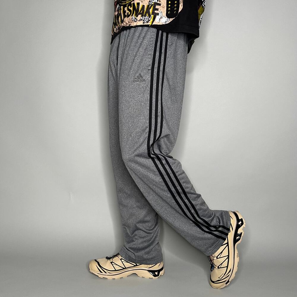 Vintage Y2K Adidas Sweatpants Mens L Baggy Wide Leg Grey Black Stripes Polyester